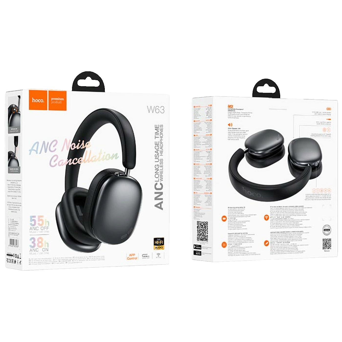 hoco. Bežične slušalice, Bluetooth, ANC - W63 Black