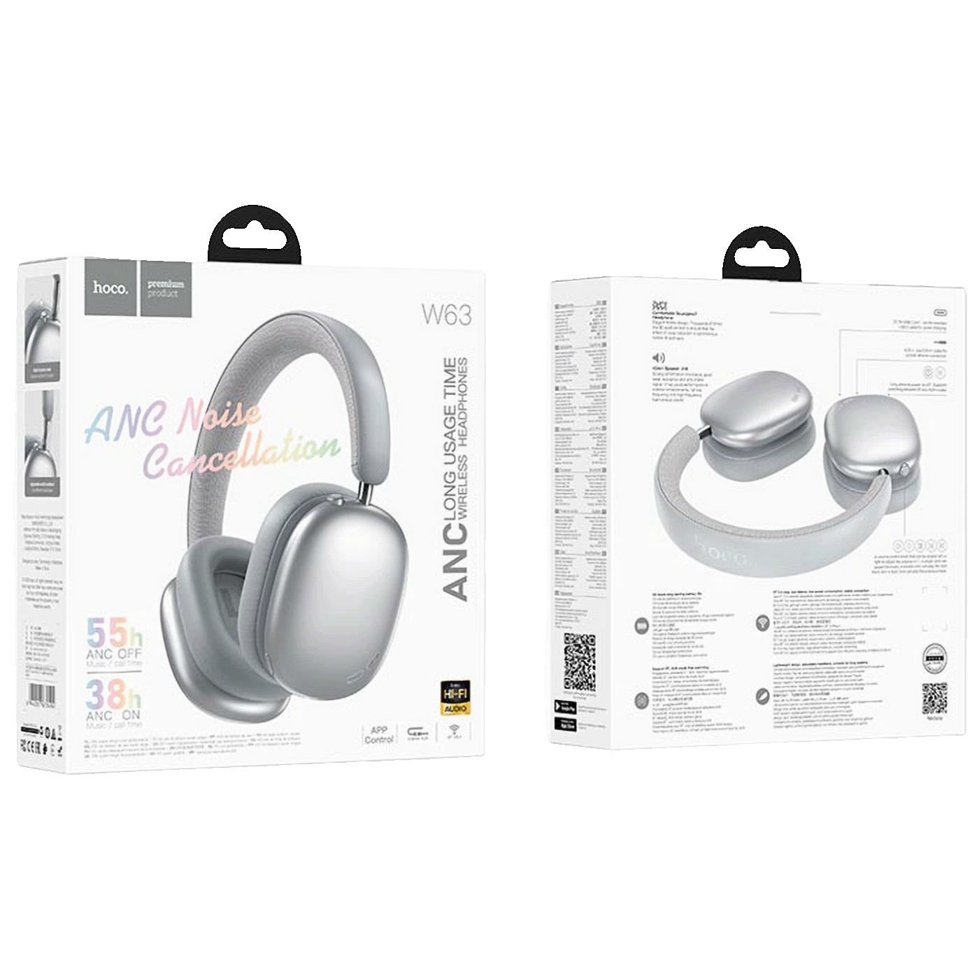 hoco. Bežične slušalice, Bluetooth, ANC - W63 Silver