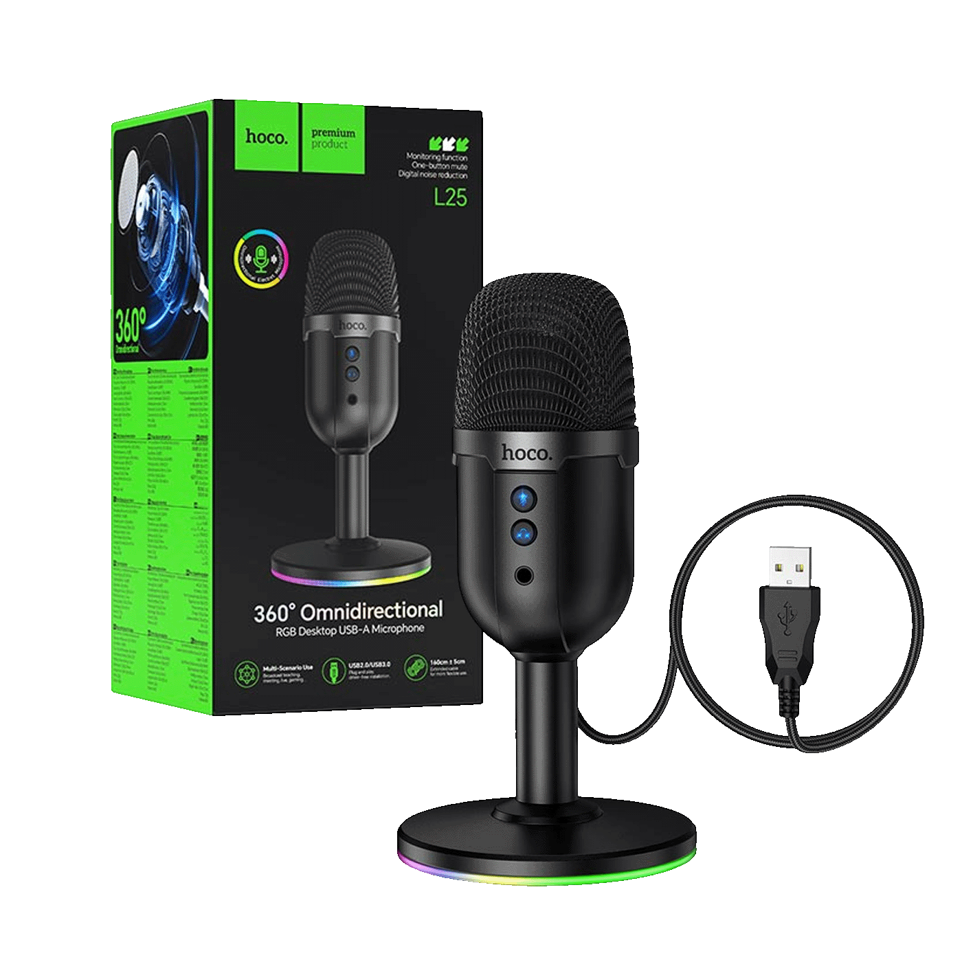 hoco. Mikrofon, stolni, RGB, USB - L25