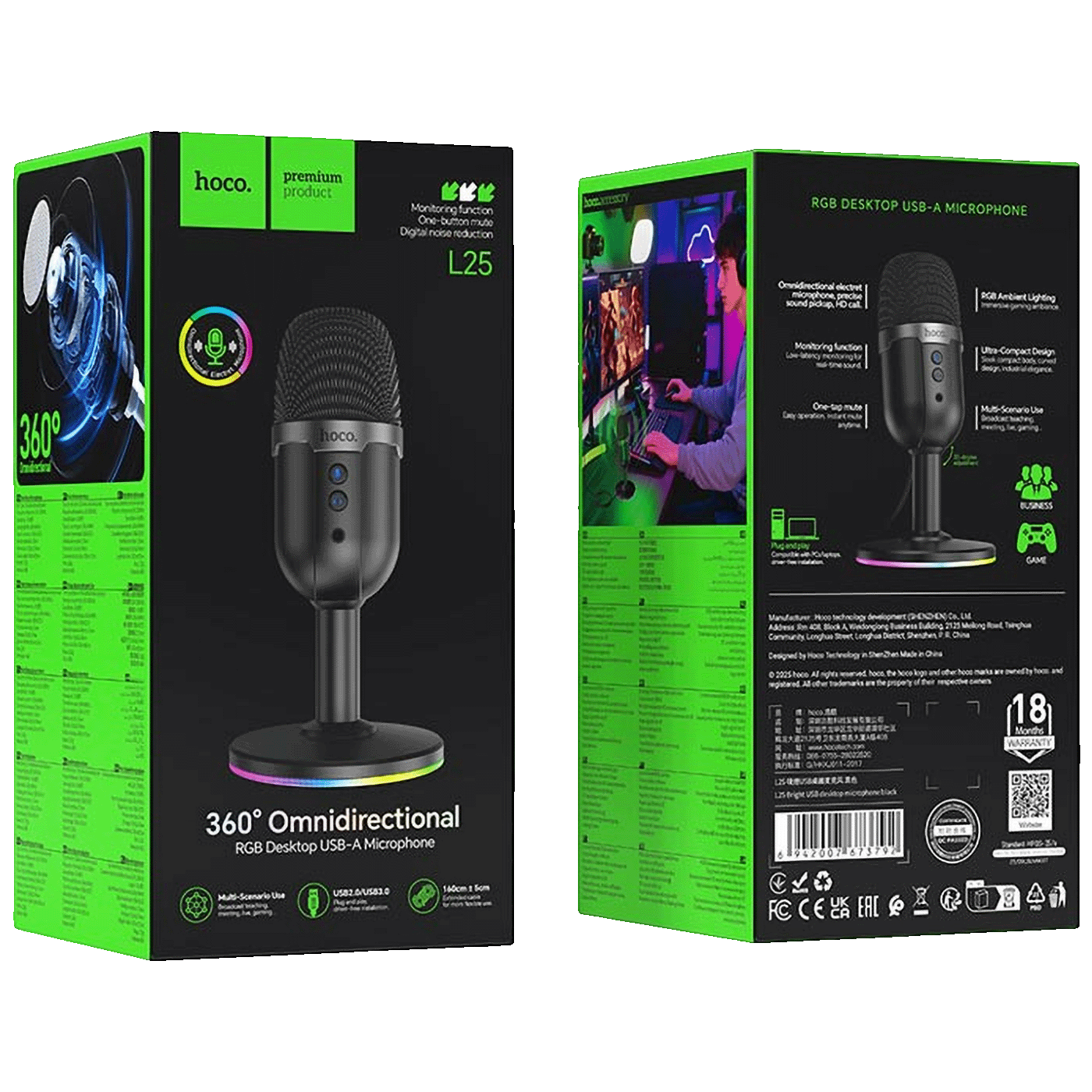 hoco. Mikrofon, stolni, RGB, USB - L25