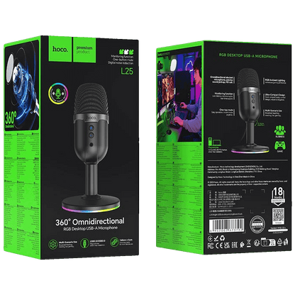 hoco. Mikrofon, stolni, RGB, USB - L25