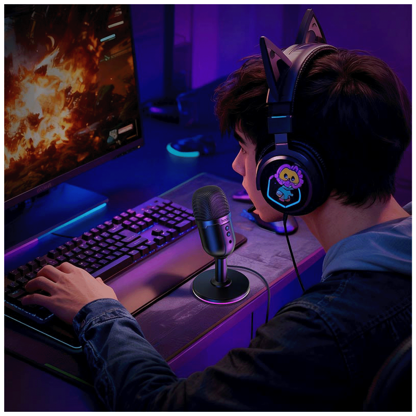hoco. Mikrofon, stolni, RGB, USB - L25