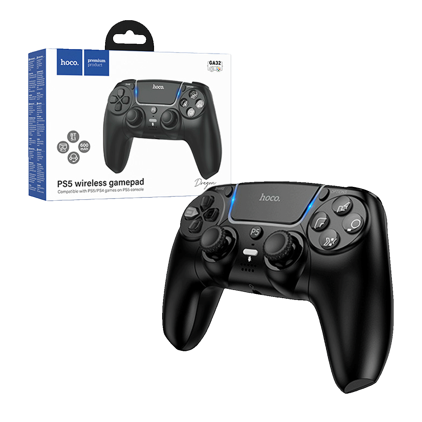hoco. Gamepad bežični za PS5, 600 mAh - GA32 Dragon Black