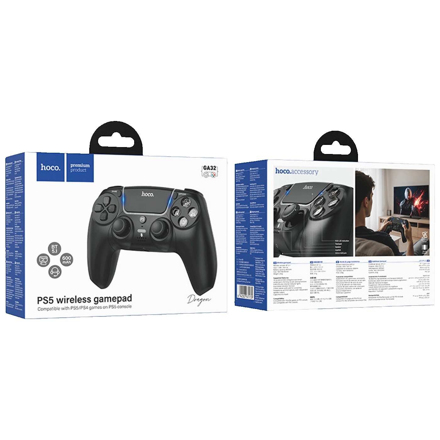 hoco. Gamepad bežični za PS5, 600 mAh - GA32 Dragon Black