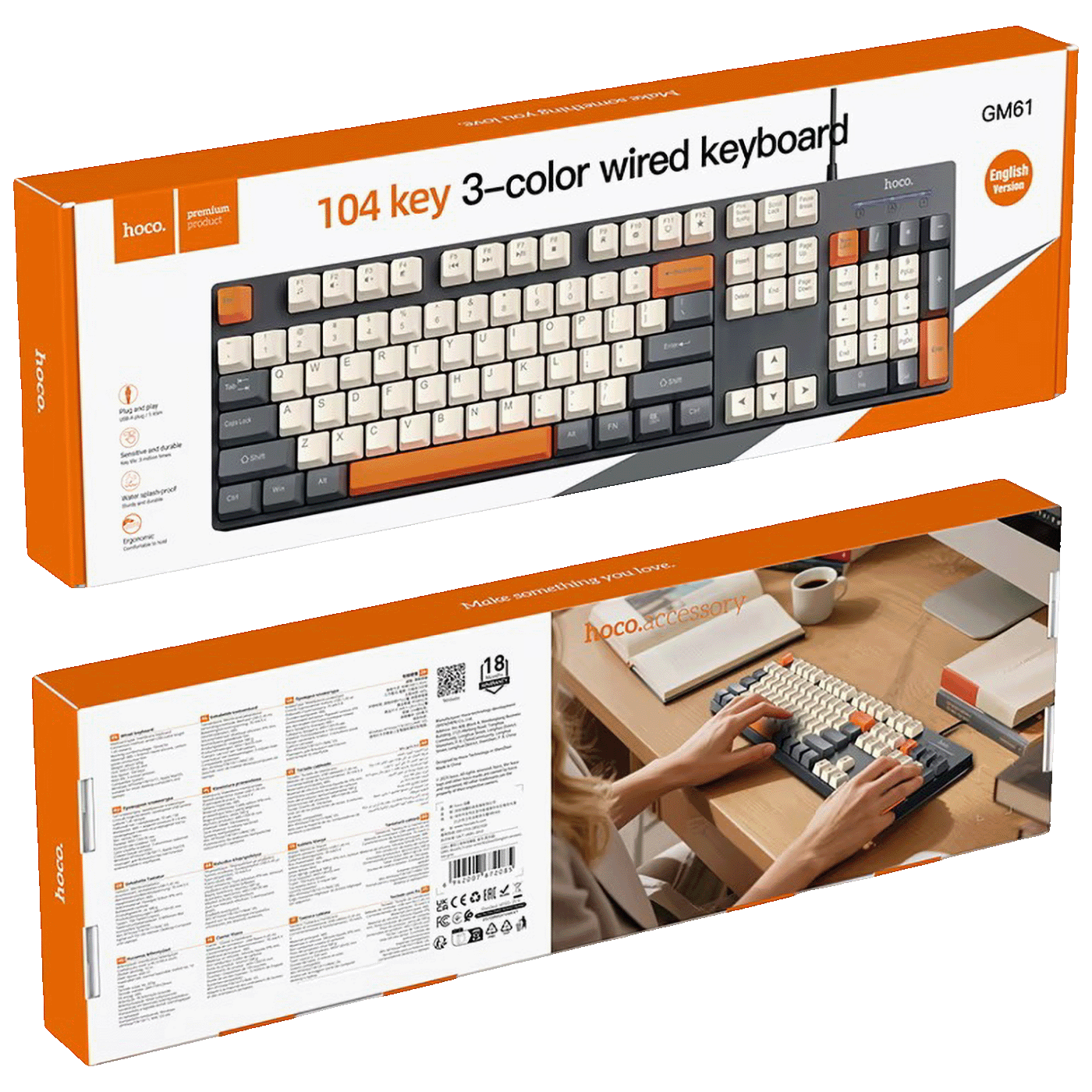 hoco. Tastatura, 104 tipke u 3 boje, USB - GM61