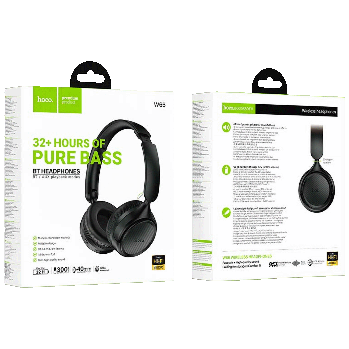 hoco. Slušalice bežične, Bluetooth / AUX - W66 Black