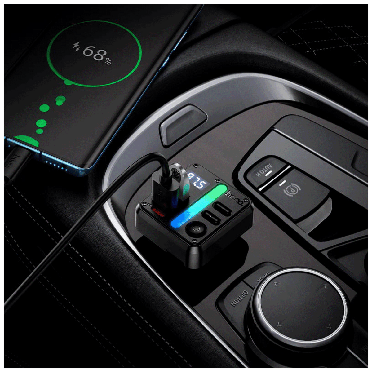 hoco. FM modulator, Bluetooth, 12V/24V, 2xUSB-A, 1xUSB-C, PD/QC - E89