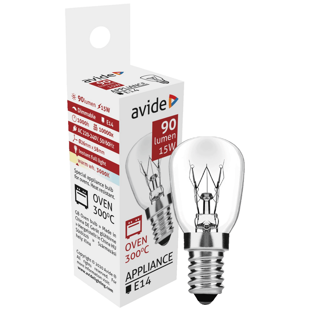 Avide Sijalica za pećnicu, 15W, E14, 3000K, 300 °C, IP20 - Oven 300 °C bulb 15W E14