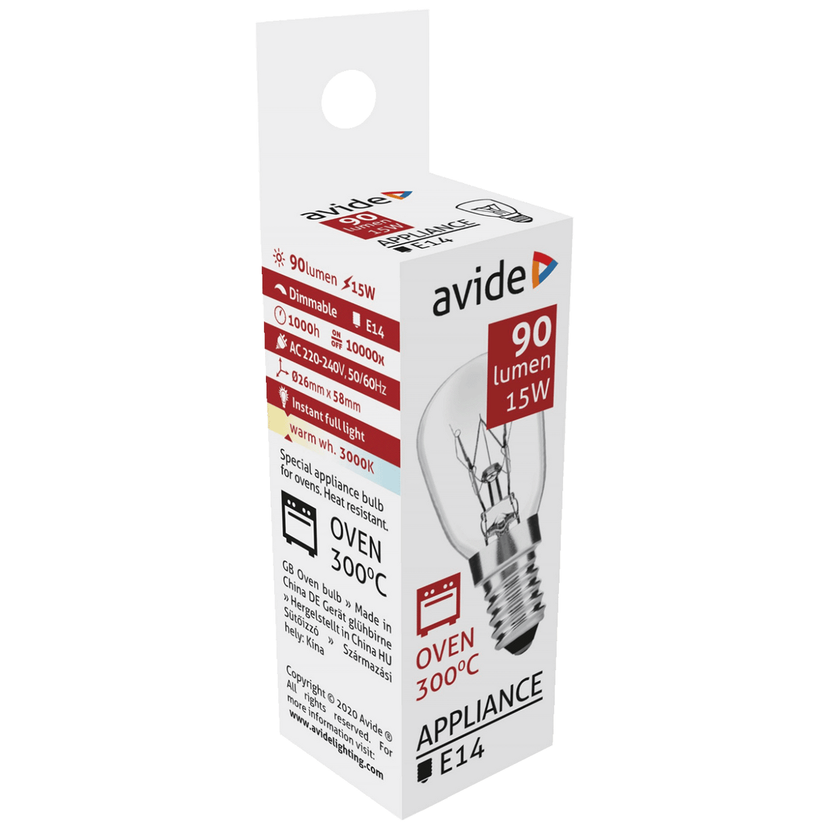 Avide Sijalica za pećnicu, 15W, E14, 3000K, 300 °C, IP20 - Oven 300 °C bulb 15W E14