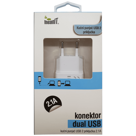 MeanIT Punjač kućni za smartphone, tablete, 2.1A - PUNJAČ ZA TABLET I SMARTPHONE USB 2