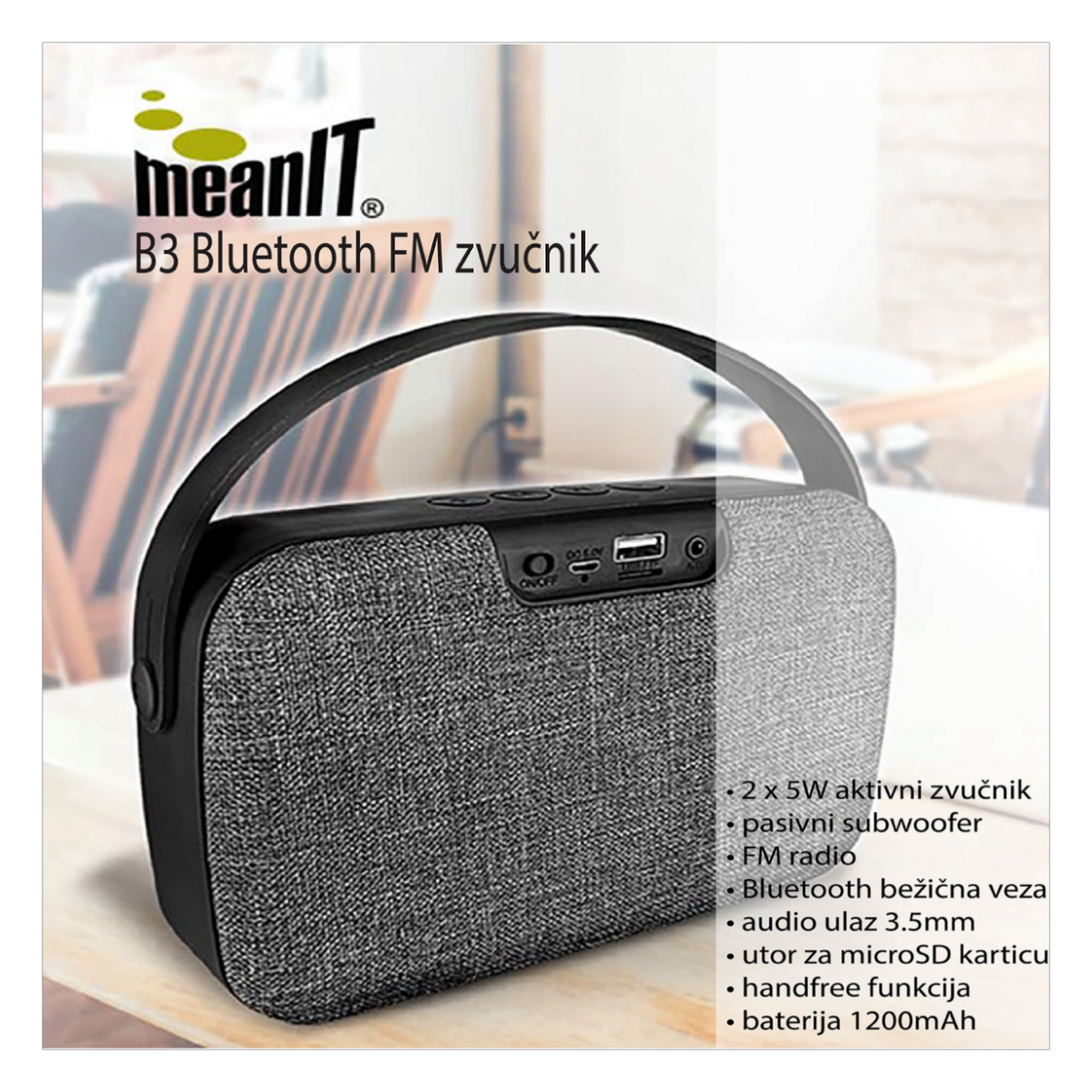MeanIT Zvučnik bežični, FM radio, Bluetooth, 2 x 5W - B3