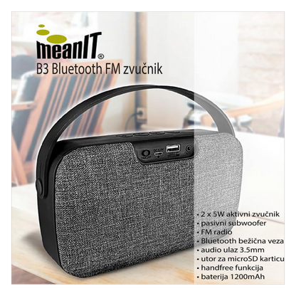 MeanIT Zvučnik bežični, FM radio, Bluetooth, 2 x 5W - B3
