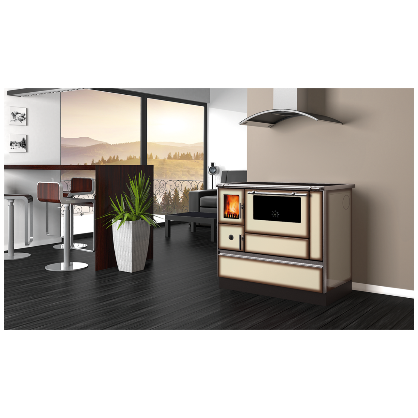 Alfa Plam Šporet na čvrsto gorivo 8kW, desna, krem - ALFA 90H DOMINANT