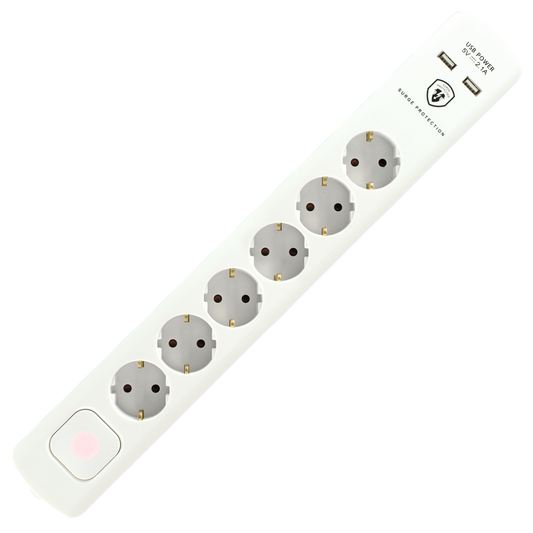 home Produžni kabl sa zaštitom, 6 utičnica, 1.5mm², 1,4 met, USB - NVT 06K USB/WH