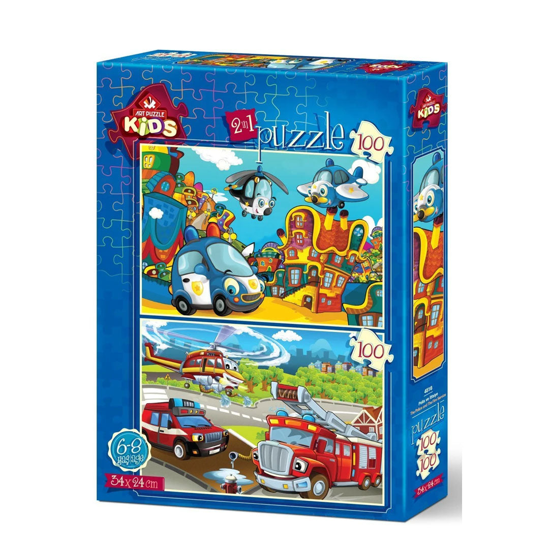 Puzzle 2u1 Art, Policija i vatrogasci 4516, 2 x 100 pcs