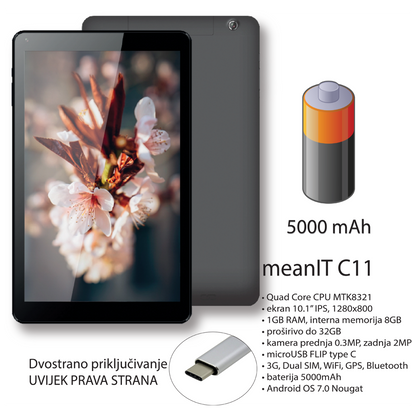 MeanIT Tablet 10.1", IPS, GSM, dual SIM, Quad Core,1GB / 8GB - C11