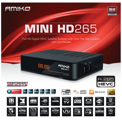 Amiko Prijemnik satelitski, DVB-S2, Full HD, H.265 - MINI HD265