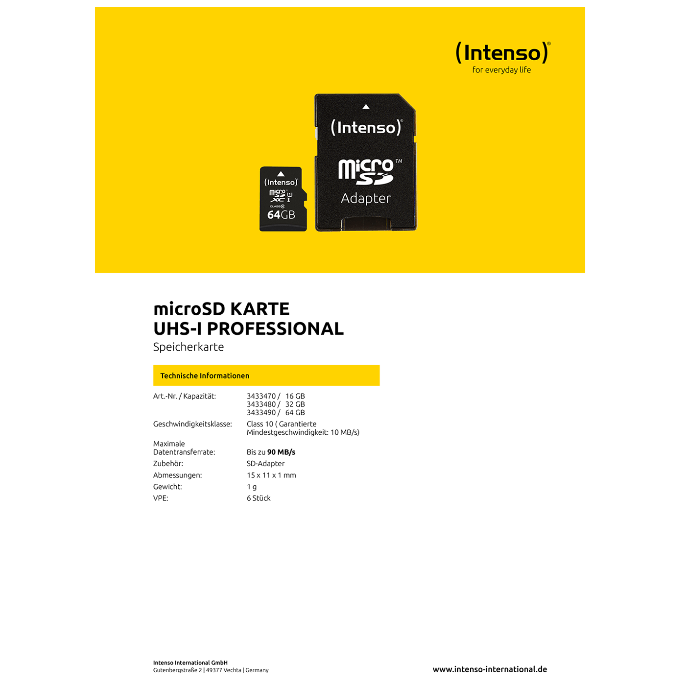 (Intenso) Micro SDHC/SDXC kartica 16GB Class 10, UHS-I +adapter, Pro - MicroSD 16GB Class10 UHS-I Pro
