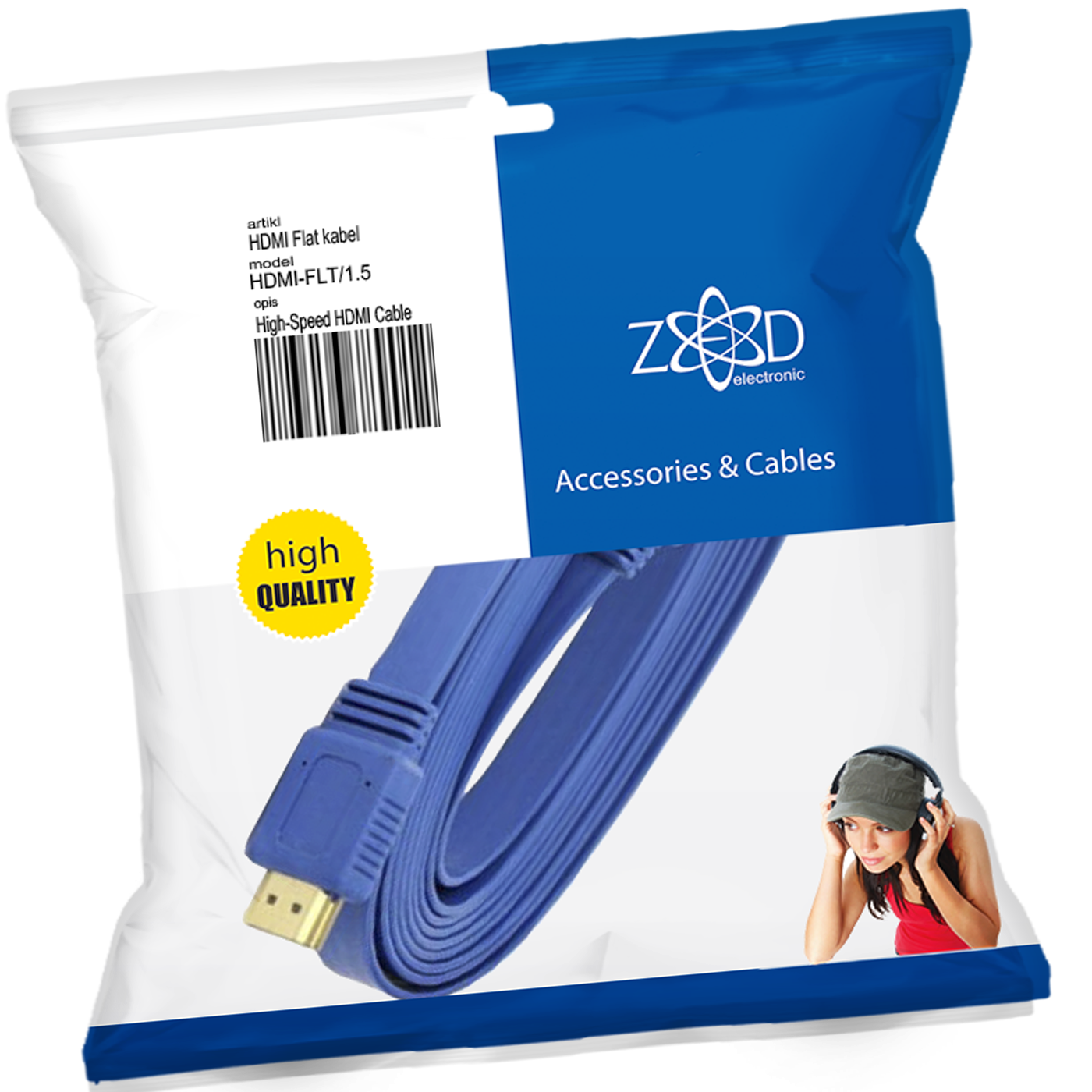 ZED electronic HDMI kabl, plosnati, 1.5 met, ver. 2.0, 3D, Ethernet - HDMI-FLT/1,5