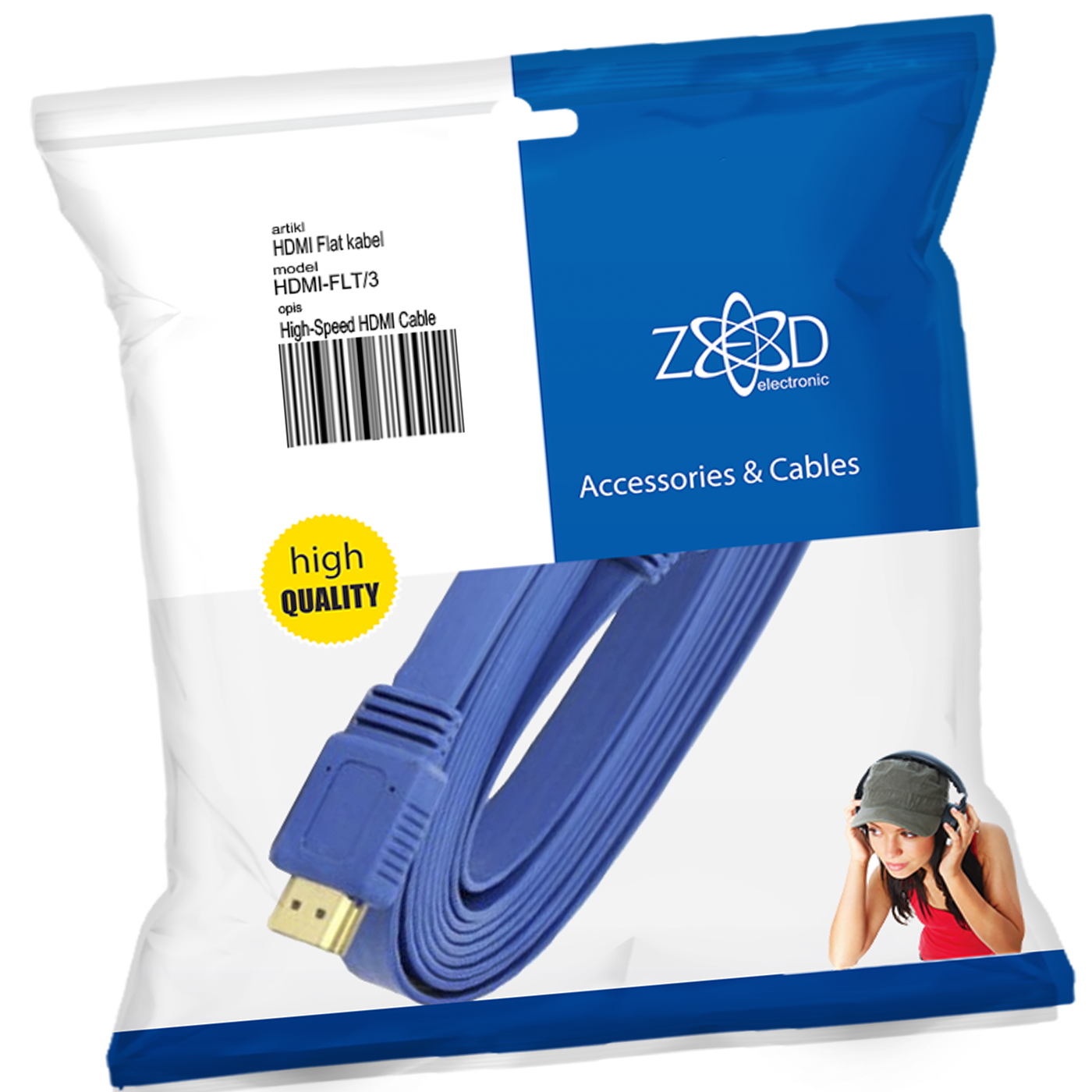ZED electronic HDMI kabl, plosnati, 3.0 met, ver. 2.0, 3D, Ethernet - HDMI-FLT/3