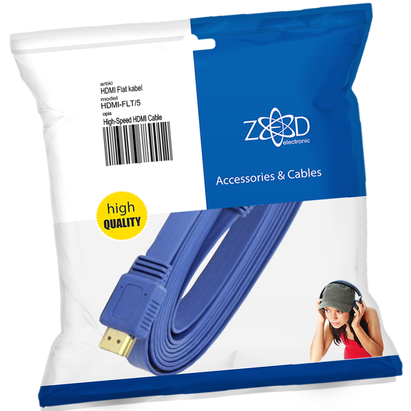 ZED electronic HDMI kabl, plosnati, 5.0 met, ver. 2.0, 3D, Ethernet - HDMI-FLT/5