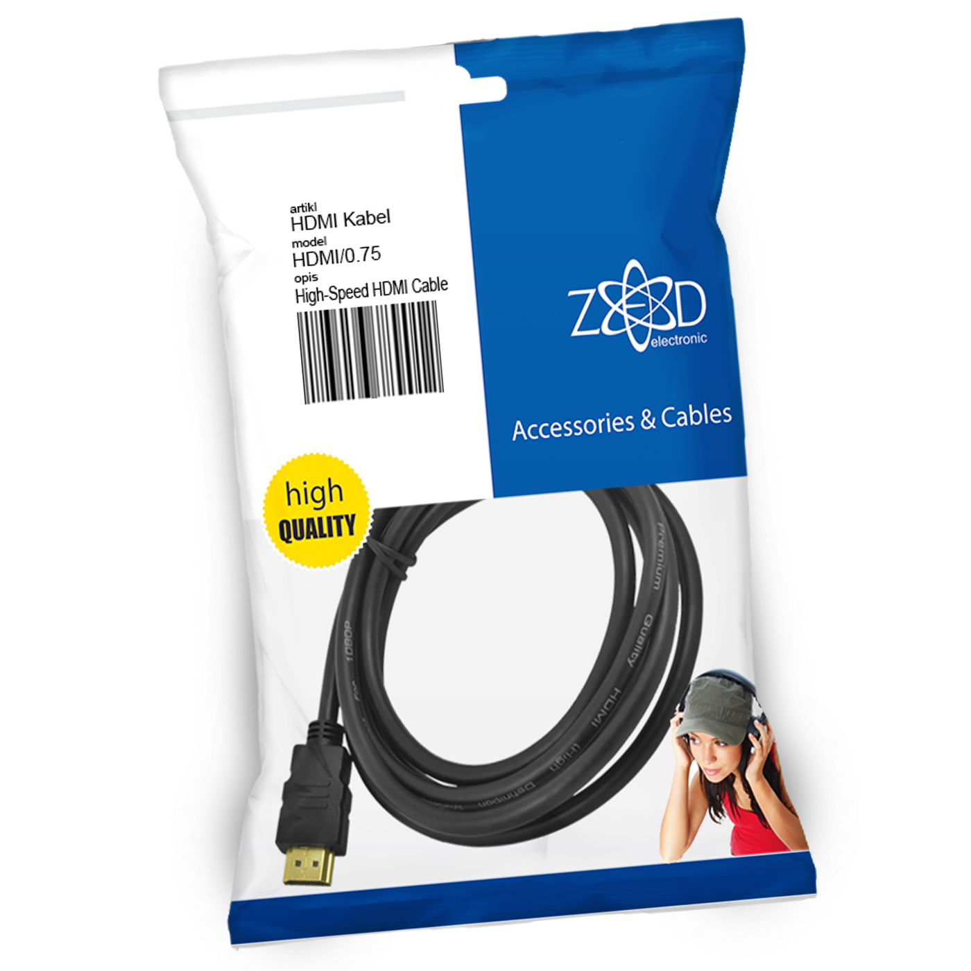 ZED electronic HDMI kabl, 0.75 met - HDMI/0.75