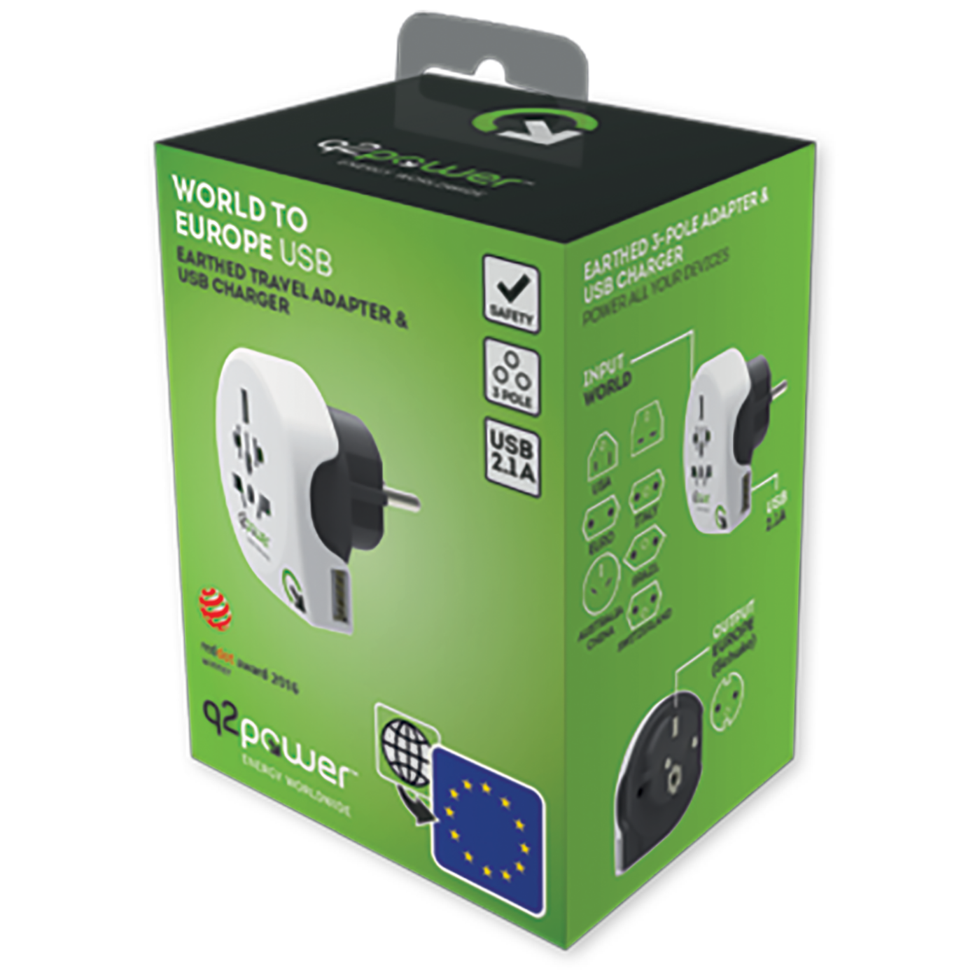 q2power Adapter, putni, univerzalni sa USB-om - WORLD TO EUROPE USB