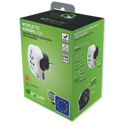 q2power Adapter, putni, univerzalni sa USB-om - WORLD TO EUROPE USB