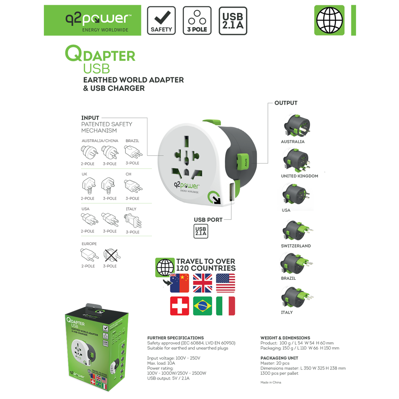 q2power Adapter, strujni, univerzalni, USB - QDAPTER USB