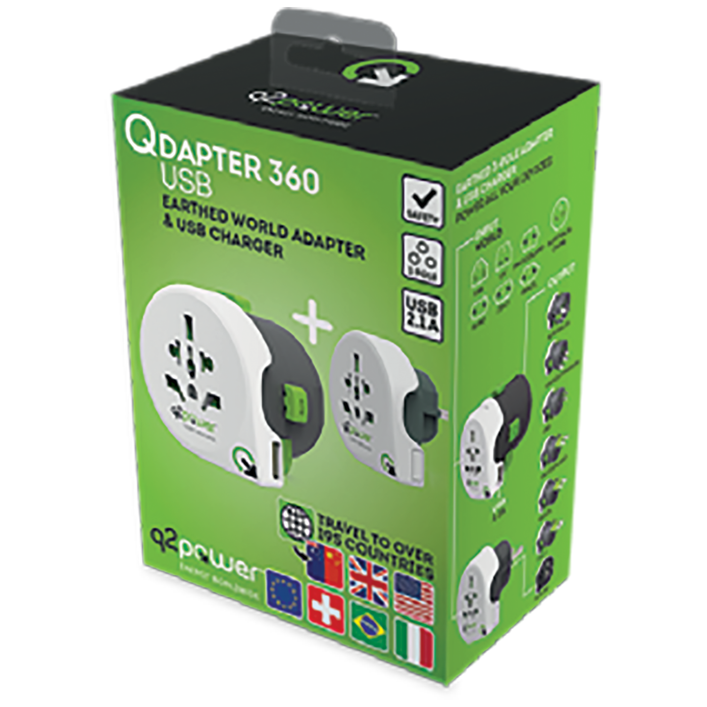 q2power Adapter, strujni, set, univerzalni + EU, USB - QDAPTER 360 USB