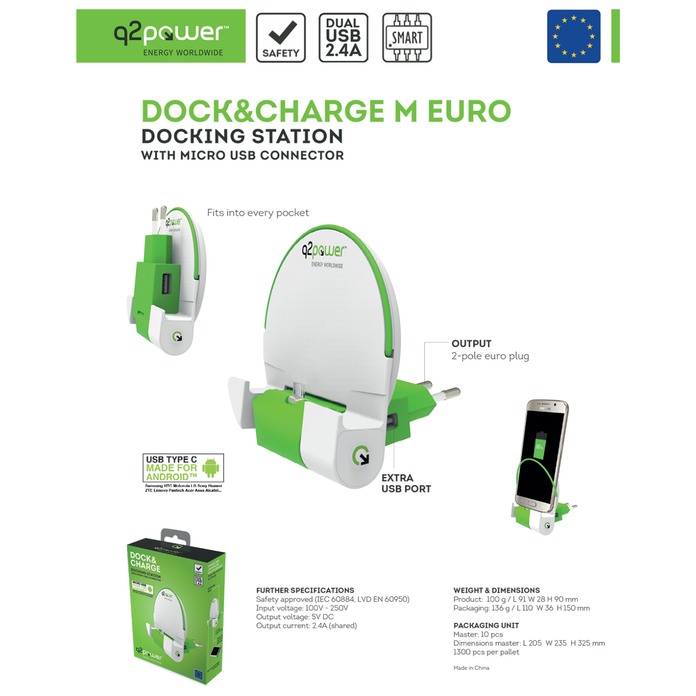 q2power Docking station sa micro USB konektorom - DOCK&CHARGE M EURO