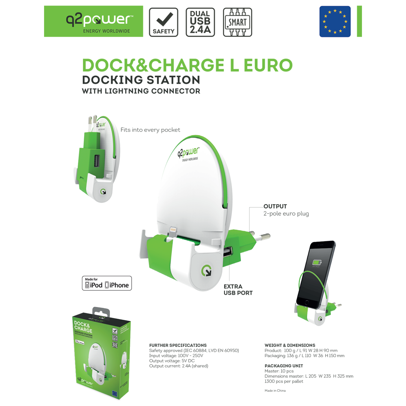 q2power Docking station sa Lightning konektorom - DOCK&CHARGE L EURO