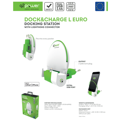 q2power Docking station sa Lightning konektorom - DOCK&CHARGE L EURO