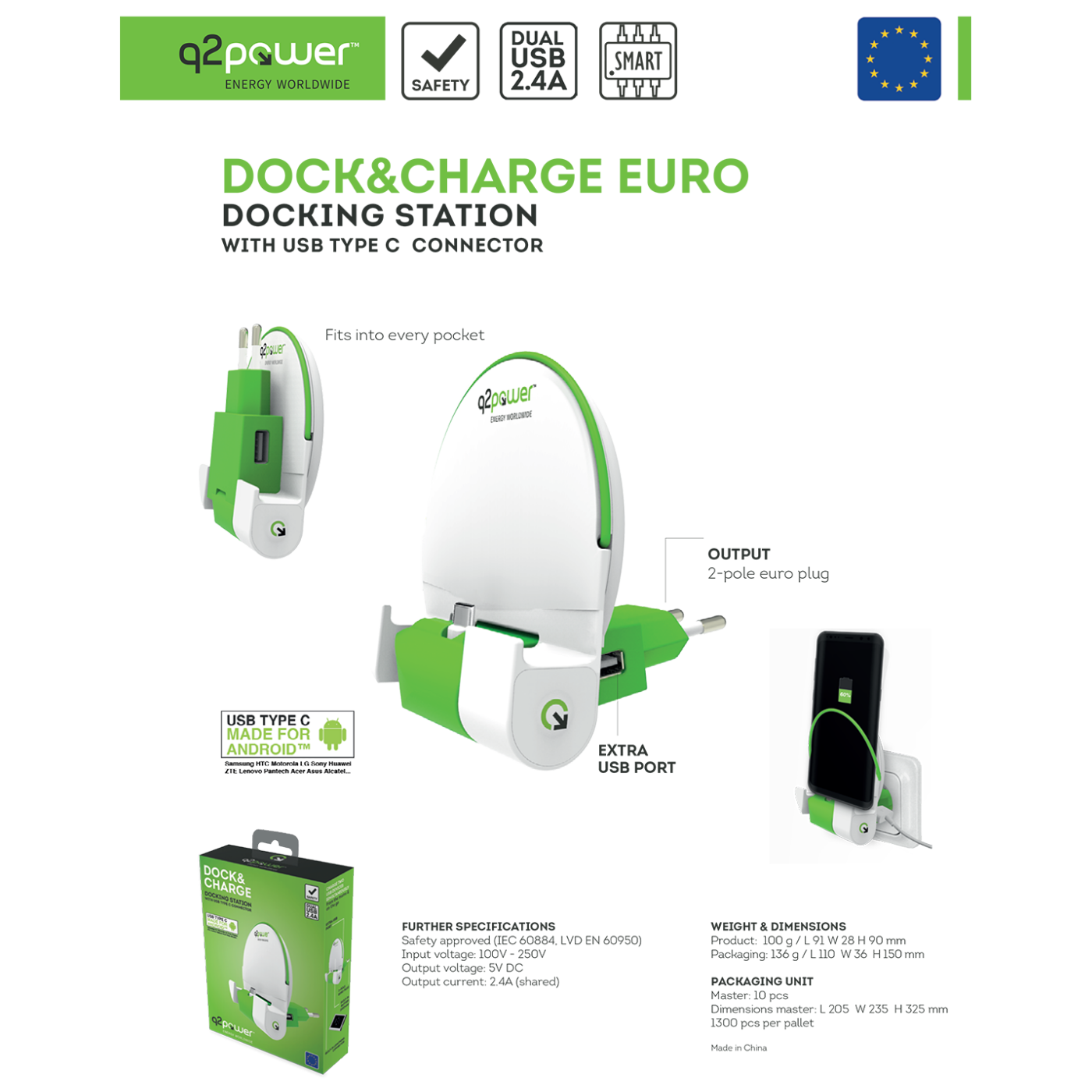 q2power Docking station sa type C konektorom - DOCK&CHARGE C EURO