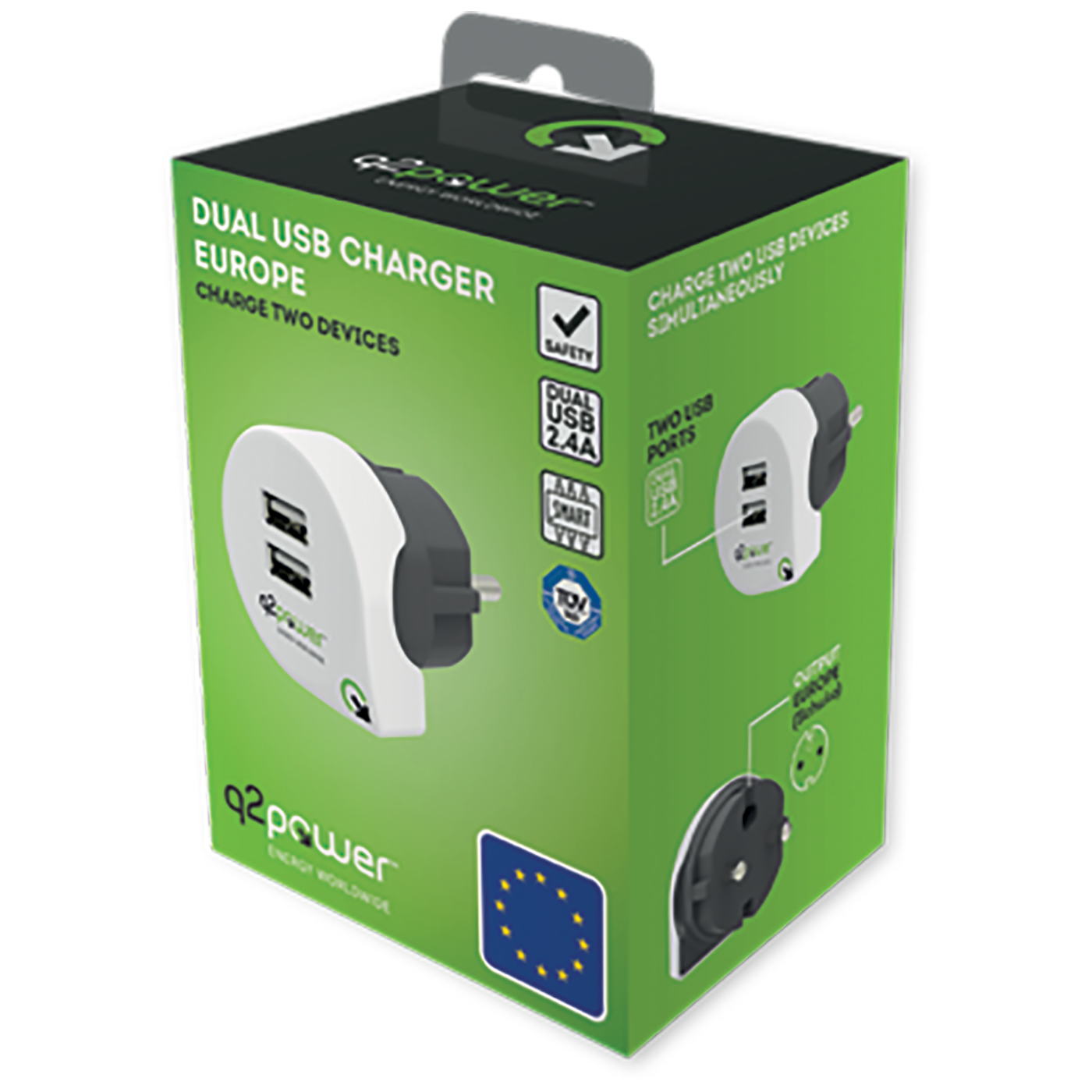 q2power Punjač kućni za smartphone, tablete, 2 x USB, 2.4A - DUAL USB CHARGER EUROPE