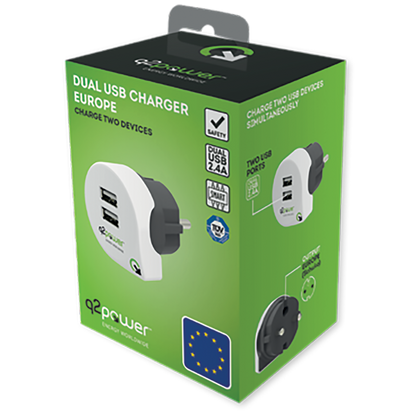 q2power Punjač kućni za smartphone, tablete, 2 x USB, 2.4A - DUAL USB CHARGER EUROPE