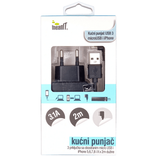 MeanIT Punjač kućni za smartphone i iPhone, 3 x USB - PUNJAČ KUĆNI ZA SMARTPHONE I iPHONE