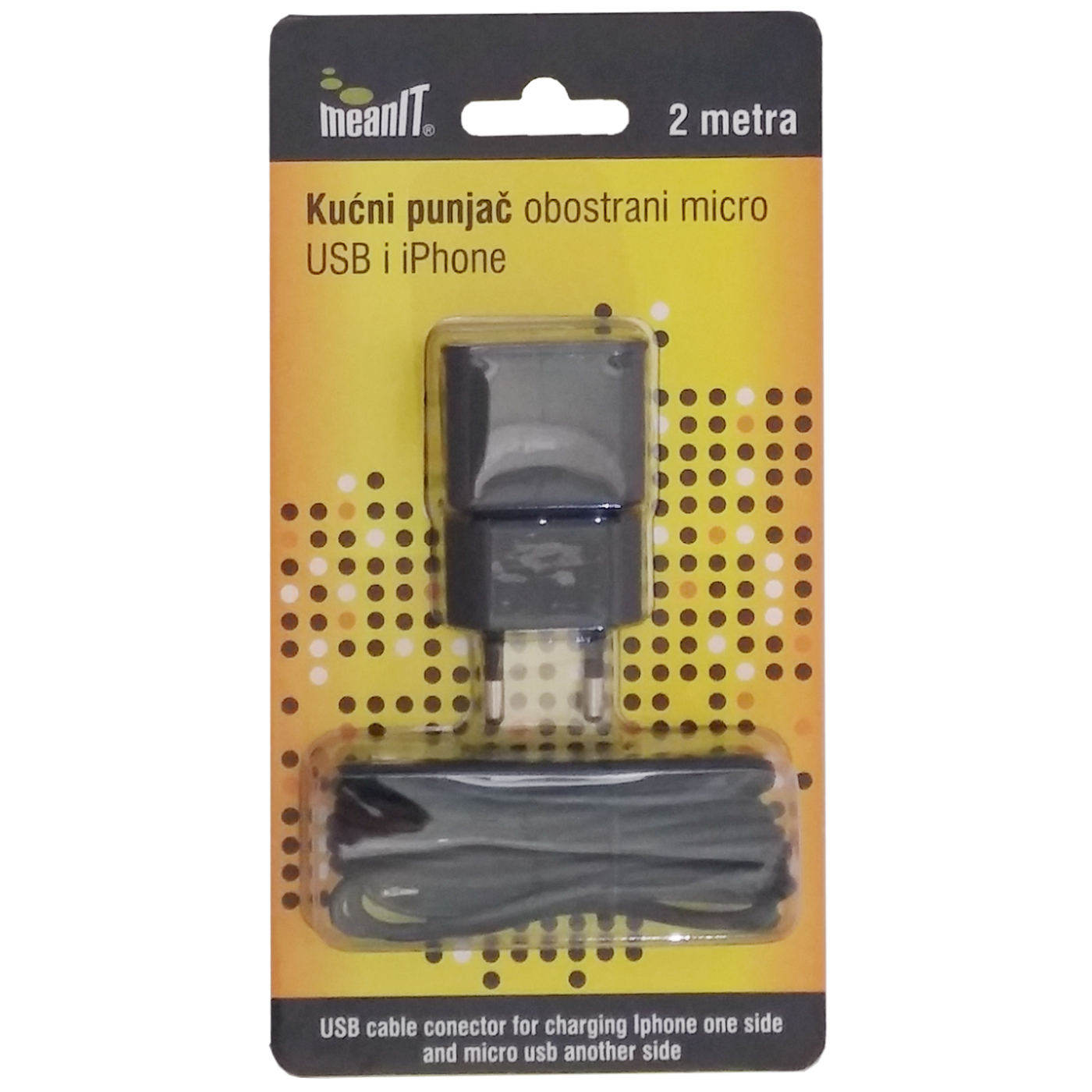 MeanIT Punjač kućni za smartphone I iPhone, 2 met - PUNJAČ KUĆNI ZA SMARTPHONE I IPHONE