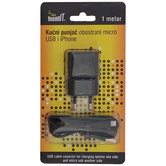 MeanIT Punjač kućni za smartphone i iPhone, 1 met - PUNJAČ KUĆNI ZA SMARTPHONE I IPHONE