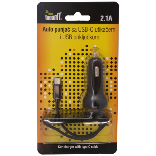 MeanIT Punjač, auto, sa USB i USB type C priključkom, 2.1A - AUTO PUNJAČ SA USB C