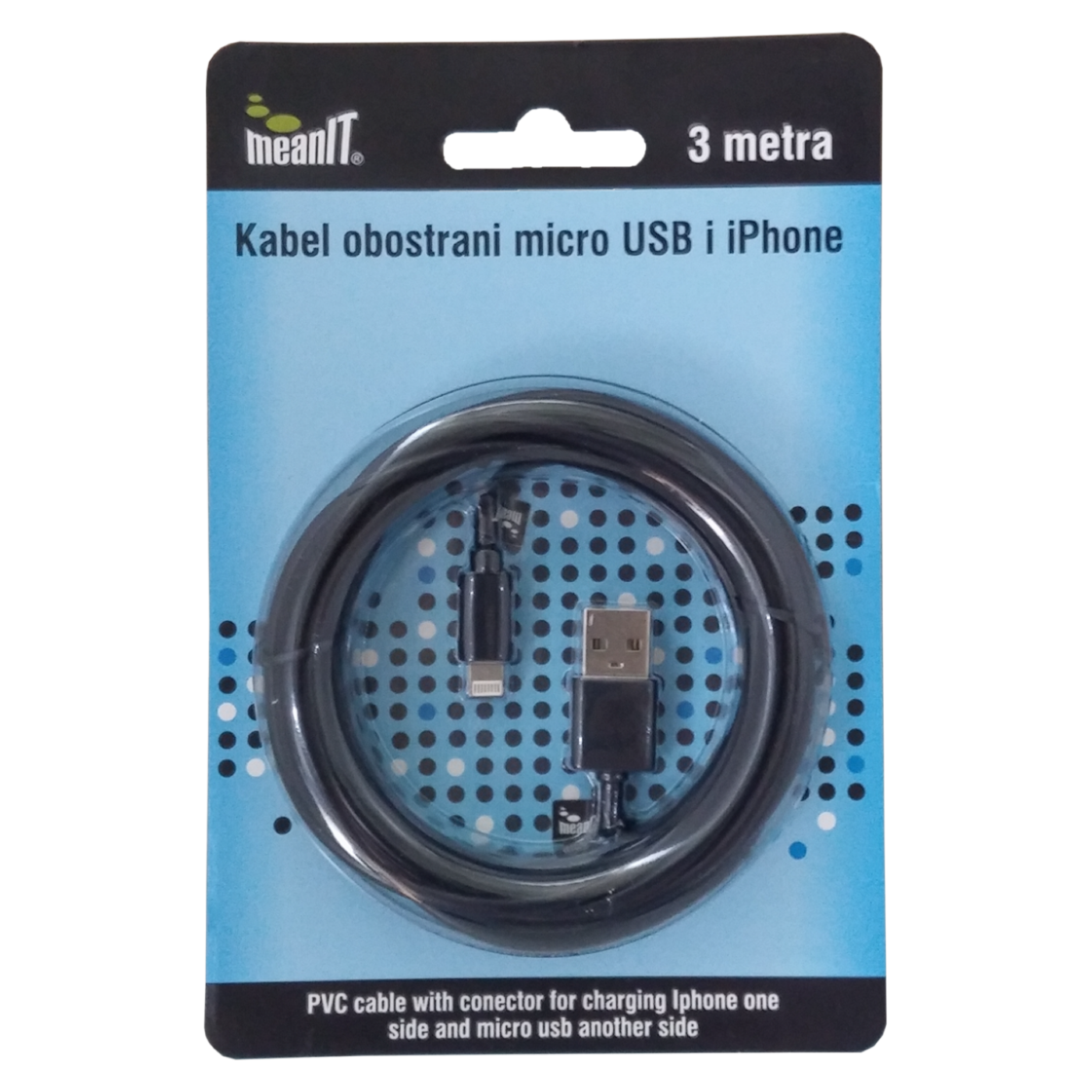 MeanIT USB kabl sa micro USB i iPhone priključkom, 3 met - KABEL MICROUSB / iPHONE