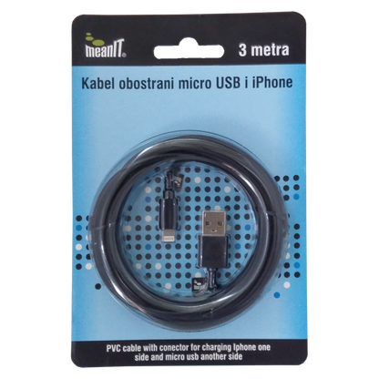 MeanIT USB kabl sa micro USB i iPhone priključkom, 3 met - KABEL MICROUSB / iPHONE