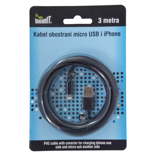 MeanIT USB kabl sa micro USB i iPhone priključkom, 3 met - KABEL MICROUSB / iPHONE
