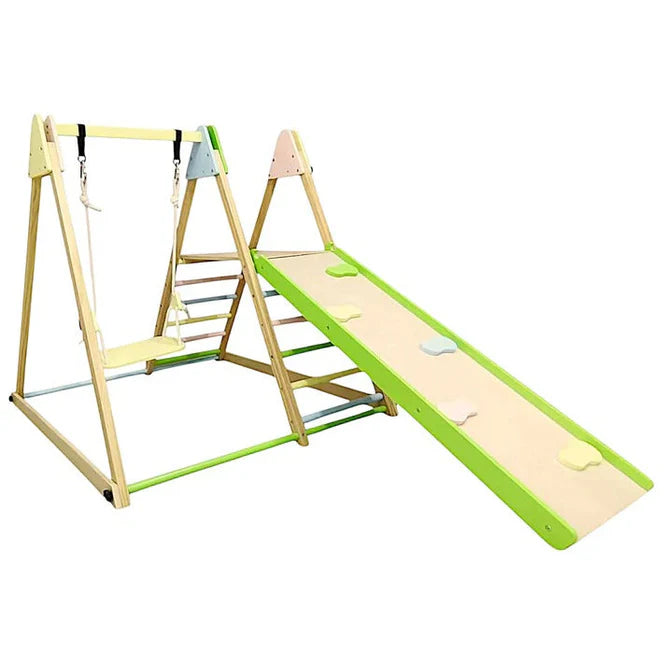 Dječiji Drveni Set GINGER HOME 4 u 1 – Ljuljačka, Tobogan, Penjalica i Rampa za Penjanje, 120x112x114 cm