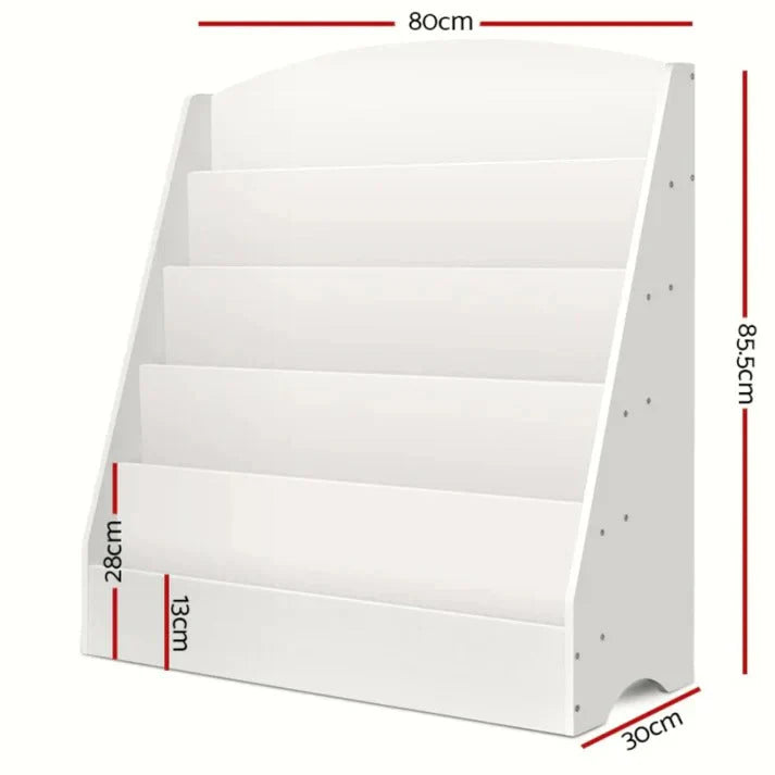 Dječija Polica GINGER HOME, Organizator sa Rafinama za Knjige i Časopise, Drvena, Bijela, 80x30x80 cm
