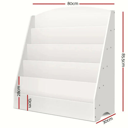 Dječija Polica GINGER HOME, Organizator sa Rafinama za Knjige i Časopise, Drvena, Bijela, 80x30x80 cm