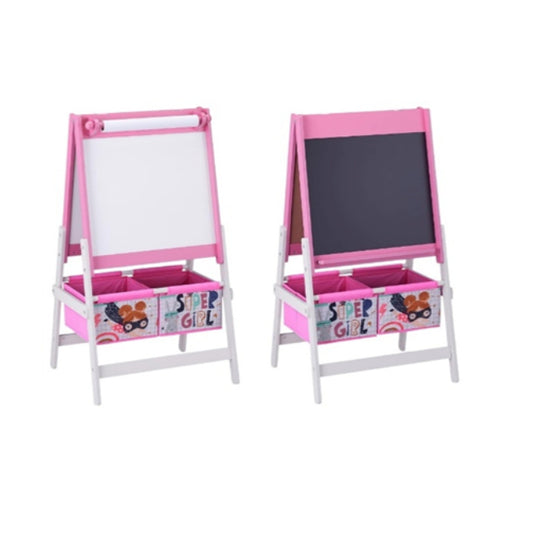 Dječiji Stalak za Crtanje GINGER HOME 3 u 1 – Crna Tabla, Bijela Tabla, Papirna Rolna SUPER GIRL