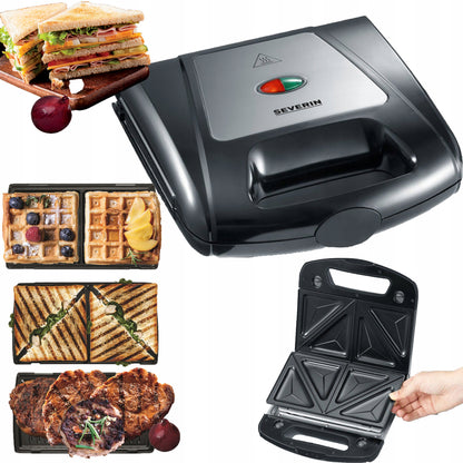 Severin sendvič toster 3u1 1000 W, izmjenjive ploče, inox