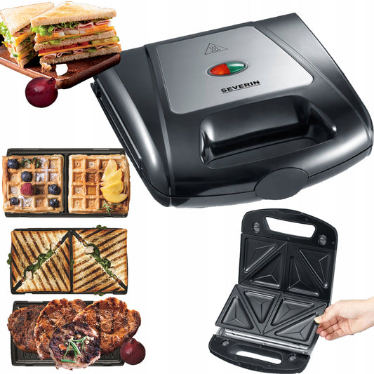 Severin sendvič toster 3u1 1000 W, izmjenjive ploče, inox