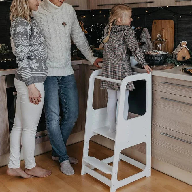 Montessori Kula GINGER HOME, Edukativna Stolica sa Crnom Tabom i Podesivom Visinom, Bijela, za Djecu 1–4 godine